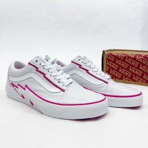 Vans Old Skool Bolt Pop Pink Glow Lace Up Sneakers Skate Shoes White Pink